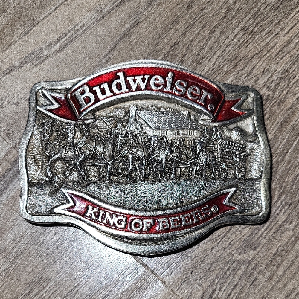 Budweiser Metal Belt Buckle with Red Accents